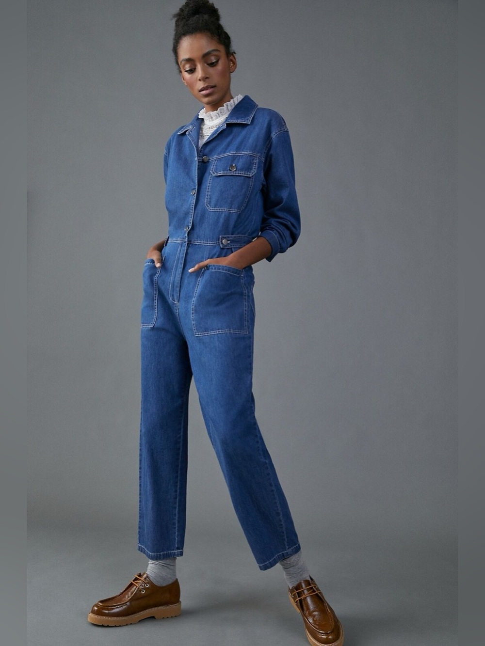 Anthropologie Mare Mare Jumpsuit Denim Chambray Utility Coverall Blue Casual